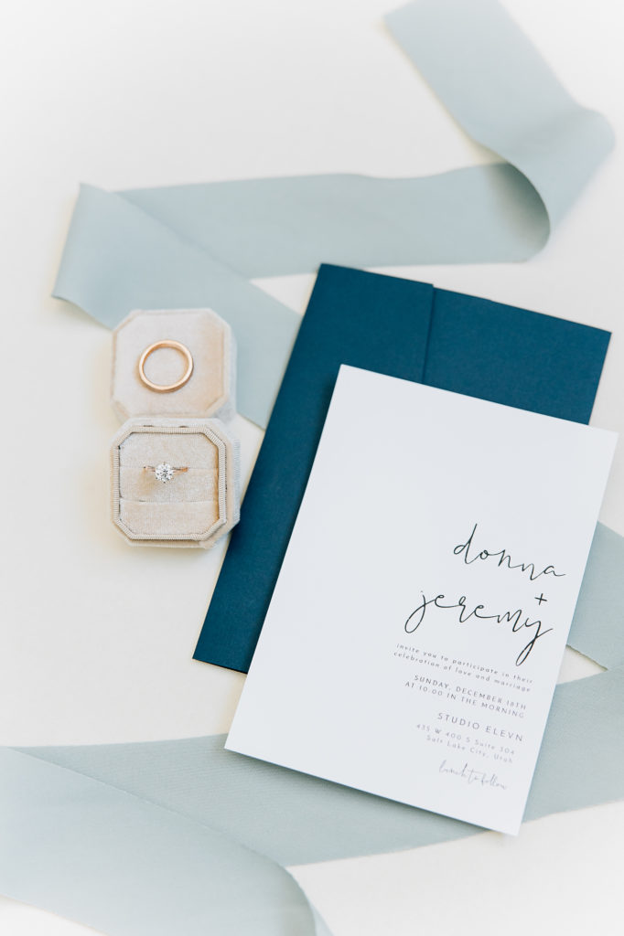 Blue and White Wedding Invitations. #KaileeMatsumuraPhotography #KaileeMatsumuraWeddings #Studiowedding #UtahWedding #SLCwedding #SLCweddingphotographer
#WeddingphotographerinSLC