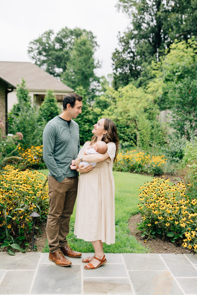 In home newborn family session taken during the spring.