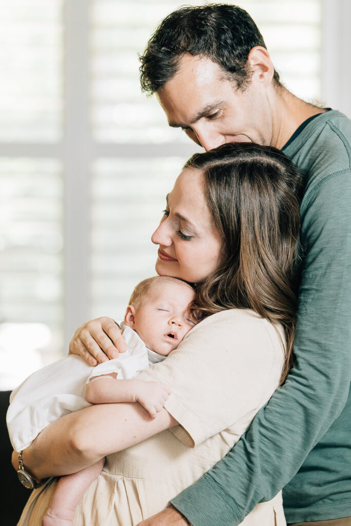 In home family newborn session with neutral colors. Salt Lake Family Photographer. 